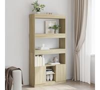 LoogCape Buffet Haut chêne Sonoma 92x33x180 cm Bois d'ingénierie Meuble Rangement bibliothèque pour Salon Chambre Bureau avec Armoire et étagères Pratiques