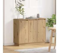 LoogCape Buffet LED en chêne Artisan, 90 x 32 x 75 cm, en bois avec éclairage LED, espace de rangement, 3 portes, 6 étagères, commode peu encombrante pour salon, salle à manger, couloir, design