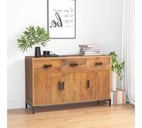 LoogCape Buffet marron 110 x 35 x 70 cm en pin recy vec 3 tiroirs et 4 compartiments - Commode peu encombrante pour salon, salle à manger, couloir, bureau et entrée - Rangement polyvalent