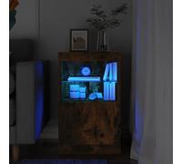 LoogCape Buffet moderne avec éclairage LED Chêne fumé 41 x 37 x 67 cm Buffet moderne pour salon, salle à manger, couloir avec beaucoup d'espace de rangement, port d'alimentation USB, surface de