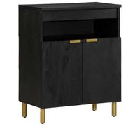 LoogCape Buffet noir 60 x 33 x 75 cm en bois avec 2 portes et 3 compartiments pour salon, chambre à coucher, bureau, espace de rangement, gestion des câbles, design moderne, pieds en métal stables