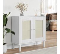 LoogCape Buffet SENJA blanc aspect rotin 80 x 35 x 80 cm en pin avec beaucoup d'espace de rangement pour salon, salle à manger, couloir, chambre à coucher et bureau, peu encombrant, polyvalent, avec