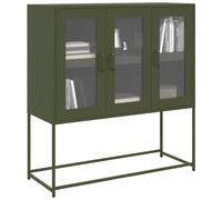 LoogCape Buffet vert olive 100,5 x 39 x 107 cm en acier laminé à froid avec beaucoup d'espace de rangement, polyvalent comme commode, buffet ou étagère pour salon, cuisine, couloir ou bureau