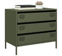 LoogCape Buffet vert olive 68 x 39 x 58,5 cm en acier laminé à froid avec 3 tiroirs, polyvalent pour salon, couloir, chambre, cuisine, bureau, peu encombrant, commode robuste