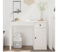 LoogCape Bureau blanc en bois massif de pin 100 x 50 x 75 cm avec tiroir et placard, table PC pour bureau, bureau à domicile, étude, jeu, salle d'étude avec espace de rangement