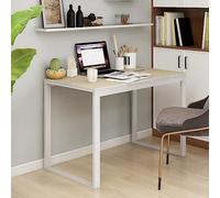 LoogCape Bureau d'ordinateur blanc et aspect chêne pour ordinateur portable, bureau PC pour bureau, bureau à domicile et chambre, matériau en bois avec cadre en métal, 110 x 60 x 73 cm