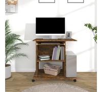 LoogCape Bureau d'ordinateur en Bois d'ingénierie chêne fumé 80x50x75 cm avec roulettes Bureau Compact Ergonomique Station Informatique pour télétravail Gaming étudiant Chambre Salon avec Rangement