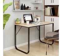 LoogCape Bureau d'ordinateur noir aspect chêne - 110 x 60 x 73 cm - Structure en métal - Grand espace de travail pour PC, ordinateur portable, bureau, bureau à domicile, jeu, apprentissage