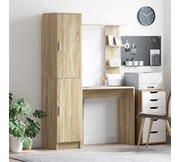 LoogCape Bureau en chêne Sonoma pour ordinateur portable et ordinateur portable, bureau d'angle et debout, secrétaire avec espace de rangement, étagère, gestion des câbles, bureau pour bureau à