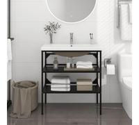 LoogCape Cadre de lavabo de Salle de Bain Noir avec Vasque en céramique encastrée Support en Fer Enduit de Poudre pour Salle d'eau Espace organisé et Moderne