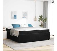 LoogCape Cadre de lit 200 x 200 cm noir avec housse en tissu, stable, design moderne, avec matelas, pour chambre à coucher, matériau dérivé du bois, taille lit impérial, lit double, durable, pour 2