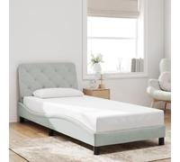 LoogCape Cadre de lit 90 x 190 cm en velours gris clair, design ondulé, avec coussin de tête de lit, lattes de contreplaqué, meubles de chambre à coucher, cadre en métal pour matelas à partir de 15 cm