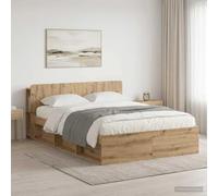 LoogCape Cadre de lit avec espace de rangement, chêne Artisan, 135 x 190 cm, lit en bois robuste, sommier à lattes stable, lit double polyvalent pour chambre à coucher, avec tiroirs, matériau en bois