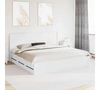 LoogCape Cadre de lit avec espace de rangement et tête de lit, blanc, 180 x 200 cm, matériau en bois solide, lit double avec tiroirs intégrés pour un confort de sommeil moderne et une décoration