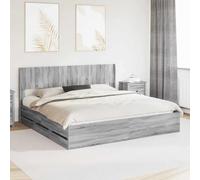 LoogCape Cadre de lit avec espace de rangement et tête de lit en bois gris pour lit double et simple, lit en bois solide avec 6 tiroirs, design moderne, adapté pour chambre à coucher