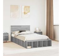 LoogCape Cadre de lit avec espace de rangement, gris Sonoma 120 x 200 cm, matériau bois, lit double, meuble de chambre à coucher, surface imperméable, durable et adaptable individuellement pour un
