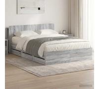 LoogCape Cadre de lit avec espace de rangement - Gris sonoma - 150 x 200 cm - En bois solide - Lit double avec tiroirs intégrés - Pour chambre à coucher, chambre d'enfant, chambre d'adolescent, lit en