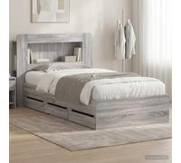LoogCape Cadre de lit avec espace de rangement - Gris sonoma - 90 x 200 cm - En bois solide - Lit double avec tiroirs intégrés - Lit polyvalent pour adolescent - Convient pour les enfants, les invités