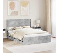 LoogCape Cadre de lit avec espace de rangement, tête de lit, gris béton, 135 x 190 cm, matériau en bois durable, lit double stable avec tiroirs pour chambre à coucher