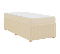 LoogCape Cadre de lit avec matelas crème 90 x 200 cm, housse en tissu, cadre en bois, lit simple, design moderne, pieds en plastique solides, matelas inclus