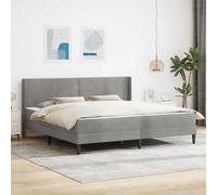LoogCape Cadre de lit avec matelas gris clair 200 x 200 cm velours, sommier à lattes en contreplaqué, matelas à ressorts ensachés 20 cm, pour chambre à coucher, intérieur, avec tête de lit
