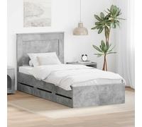 LoogCape Cadre de lit avec tête de lit en béton gris, 75 x 190 cm, ingénieur en bois, cadre de lit moderne avec espace de rangement pour chambre à coucher, tiroirs cachés, sommier à lattes stable