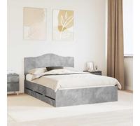 LoogCape Cadre de lit avec tête de lit gris béton 150 x 200 cm en bois d'ingénieur moderne avec tiroirs cachés et sommier à lattes stable pour un sommeil confortable dans la chambre à coucher