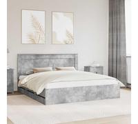 LoogCape Cadre de lit avec tête de lit gris béton 180 x 200 cm en bois d'ingénieur moderne avec espace de rangement et tiroirs cachés pour chambre à coucher contemporaine