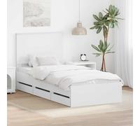 LoogCape Cadre de lit avec tiroirs blanc 100 x 200 cm en bois d'ingénieur design moderne avec espace de rangement pour chambre à coucher, lit double stable avec sommier à lattes, bois durable, montage