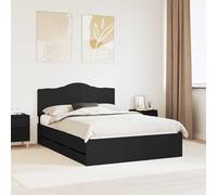 LoogCape Cadre de lit avec tiroirs - Noir - 150 x 200 cm - Cadre en bois - Lit double avec espace de rangement pour décoration de chambre à coucher - Avec sommier à lattes, tête de lit et matériel de
