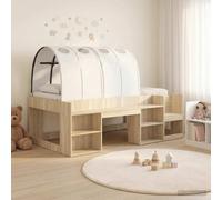 LoogCape Cadre de lit avec tunnel et étagère, 3 pièces, chêne Sonoma blanc, peu encombrant, lit d'enfant avec échelle et espace de rangement pour chambre à coucher, convient pour lit double et simple