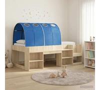 LoogCape Cadre de lit avec tunnel et étagère, 3 pièces, chêne Sonoma bleu, pour lit double, lit simple, lit pour adolescent, lit d'enfant, lit de rangement avec sommier à lattes et échelle