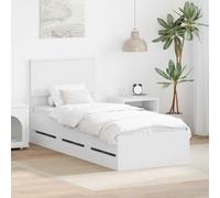 LoogCape Cadre de lit blanc avec tiroirs 75 x 190 cm en bois d'ingénieur design moderne avec espace de rangement pour chambre à coucher, base stable, circulation de l'air, facile à entretenir