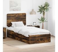 LoogCape Cadre de lit en chêne fumé 100 x 200 cm avec espace de rangement en bois - Lit double moderne avec tiroirs cachés pour chambre à coucher contemporaine