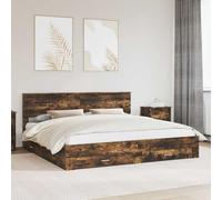 LoogCape Cadre de lit en chêne fumé, 200 x 200 cm, coffre de rangement moderne, en matériau dérivé du bois, avec tête de lit, lit plate-forme durable pour chambre à coucher