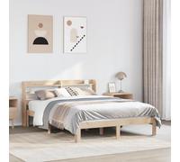 LoogCape Cadre de lit en pin massif 120 x 190 cm avec têtes de lit, étagères, sommier à lattes en contreplaqué, meuble de chambre autoportant, design robuste