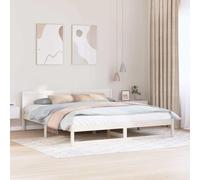 LoogCape Cadre de lit en pin massif - Blanc - 200 x 200 cm - Cadre de lit moderne avec tête de lit - Construction robuste pour chambre à coucher - Durable