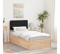 LoogCape Cadre de lit en pin massif noir, 90 x 200 cm, lit simple, tête de lit rembourrée, housse amovible, lattes plates-formes robustes, meubles de chambre à coucher modernes