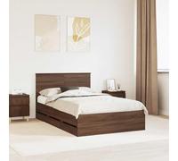 LoogCape Cadre de lit marron aspect chêne 120 x 190 cm en bois d'ingénierie avec espace de rangement, soutien stable du sommier à lattes, compartiments cachés, pour lit double, lit d'enfant, mobilier