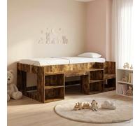 LoogCape Cadre de lit pour enfant avec espace de rangement en chêne fumé 75 x 190 cm Lit en bois solide avec étagère, convient pour lit simple, lit d'adolescent, canapé-lit, idéal pour les chambres