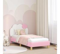 LoogCape Cadre de lit pour enfant avec tête de lit, rose, 80 x 160 cm, cuir synthétique, espace de rangement, construction en bois, design bas