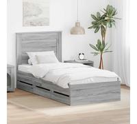 LoogCape Cadre de lit Sonoma gris, 100 x 200 cm, en bois d'ingénierie, design moderne avec tiroirs cachés pour un espace de rangement élégant, sommier à lattes stable