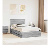 LoogCape Cadre de lit Sonoma gris 120 x 190 cm en bois d'ingénieur avec espace de rangement, tiroirs cachés, tête de lit robuste, design moderne, pour lit double, simple, lit d'enfant, canapé-lit