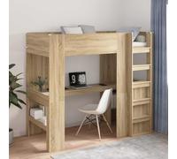 LoogCape Cadre de lit superposé avec bureau en chêne Sonoma - 90 x 190 cm - Peu encombrant - En bois solide - Avec lattes, étagères, garde-corps de sécurité - Échelle pour chambre d'adolescent, petits