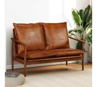 LoogCape Canapé à 2 Places en Cuir véritable avec Cadre en Bois d'acacia Marron, Fauteuil Relax Confortable pour Salon, Chambre ou Bureau, idéal pour Espace de Vie Cosy et Pratique