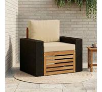 LoogCape Canapé central d'extérieur naturel en bois d'acacia massif avec coussin d'assise, élément de canapé de jardin résistant aux intempéries pour terrasse, balcon, véranda, extensible avec canapé