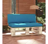 LoogCape Canapé Central en Bois de pin imprégné pour mobilier de Jardin modulable siège d'angle sectionnel avec Coussins Bleus pour terrasse extérieur Salon Patio