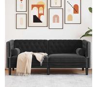 LoogCape Canapé Chesterfield 2 Places en Velours Noir avec traversins Confortables Style Classique pour Salon séjour Chambre Bureau