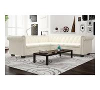 LoogCape Canapé d'angle Chesterfield 5 Places en Cuir Artificiel Blanc, Sofa modulable avec Coffre de Rangement, Design élégant pour Salon, séjour ou Bureau, Facile à Assembler et Durable
