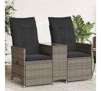 LoogCape Canapé de jardin 2 places réglable en polyrotin gris avec table intégrée, résistant aux UV et durable pour des heures de détente en extérieur